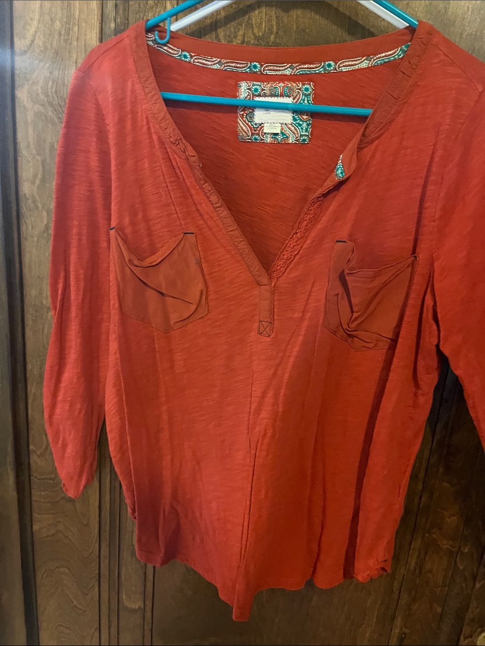 Anthropologie Burnt Orange V-Neck Pocket Tunic